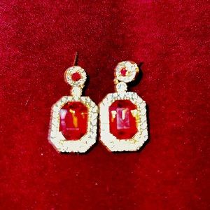 Gold AB clear and AB ruby earrings